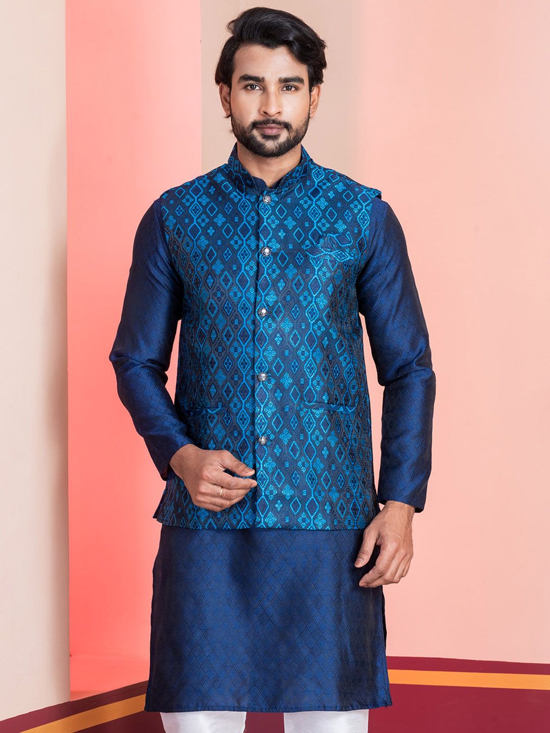 DEVOILER Printed Tailored-Fit Nehru Jackets-picture-11