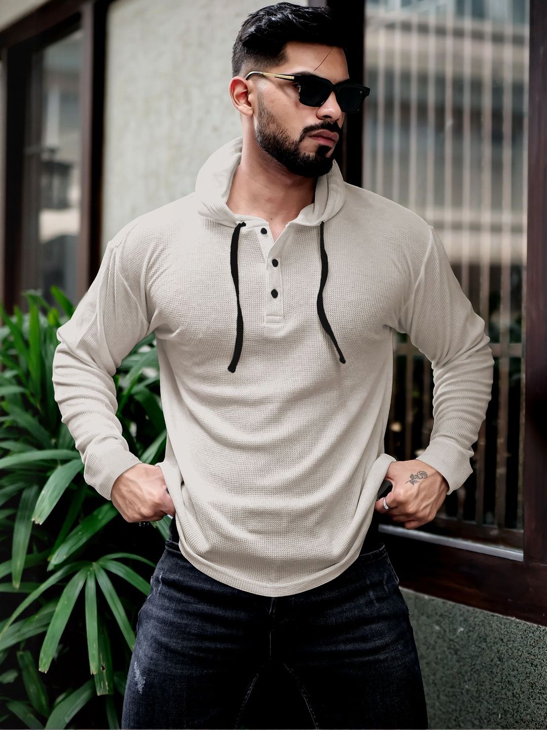 HOODLER Men Solid Hooded Cotton T-shirt-picture-17