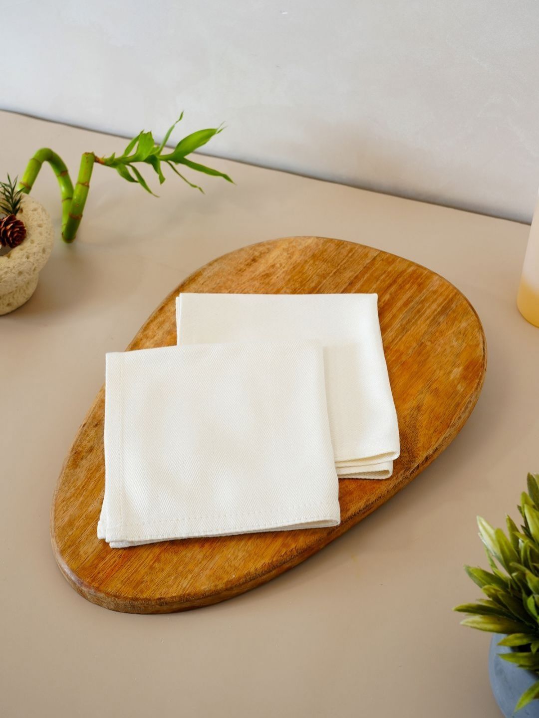 DEBAANS White 2 Pieces Striped 250 GSM Hand Towels-image-1