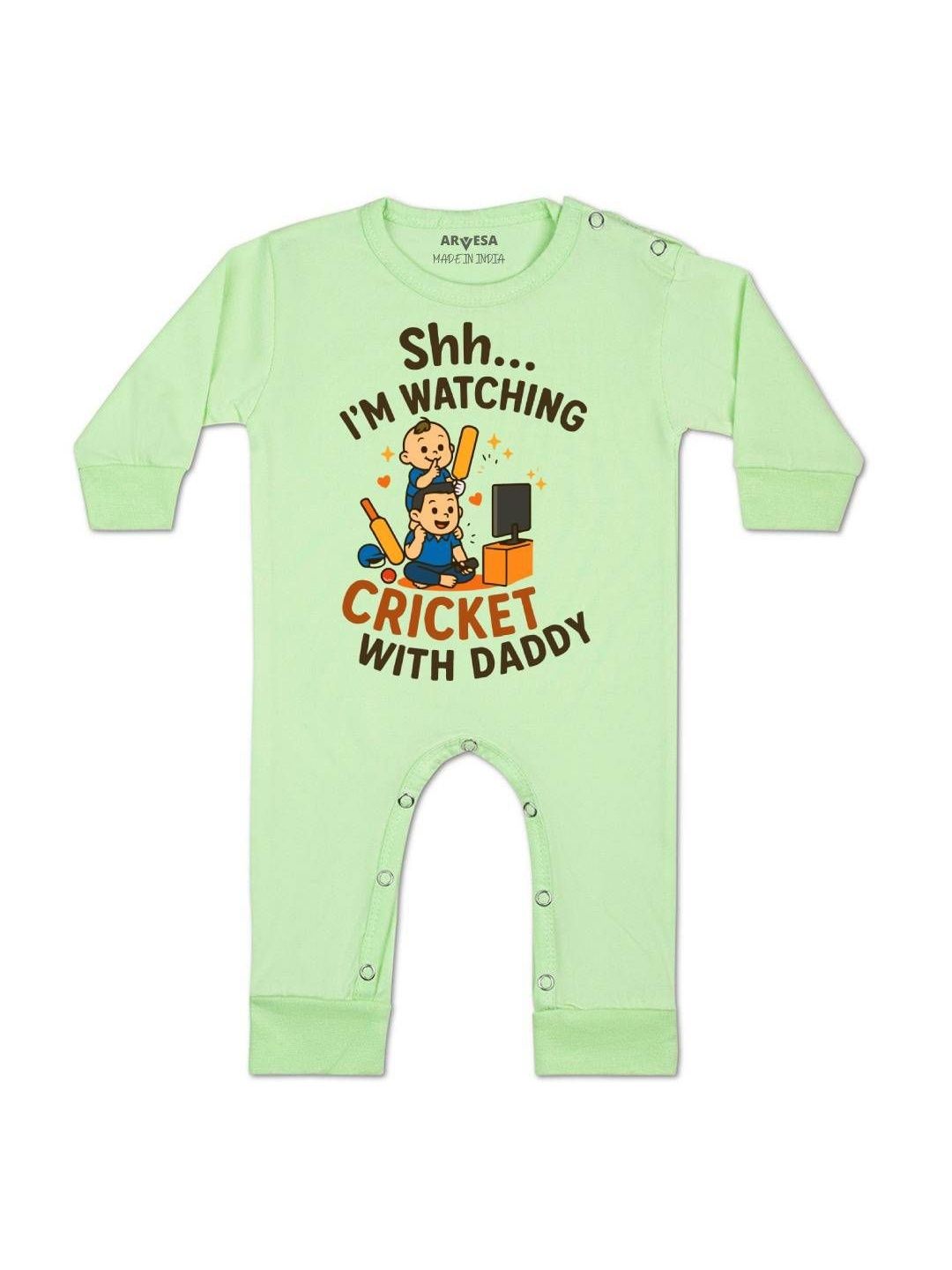 arvesa Shh I'm Watching Cricket With Daddy Printed Baby Rompers-picture-14