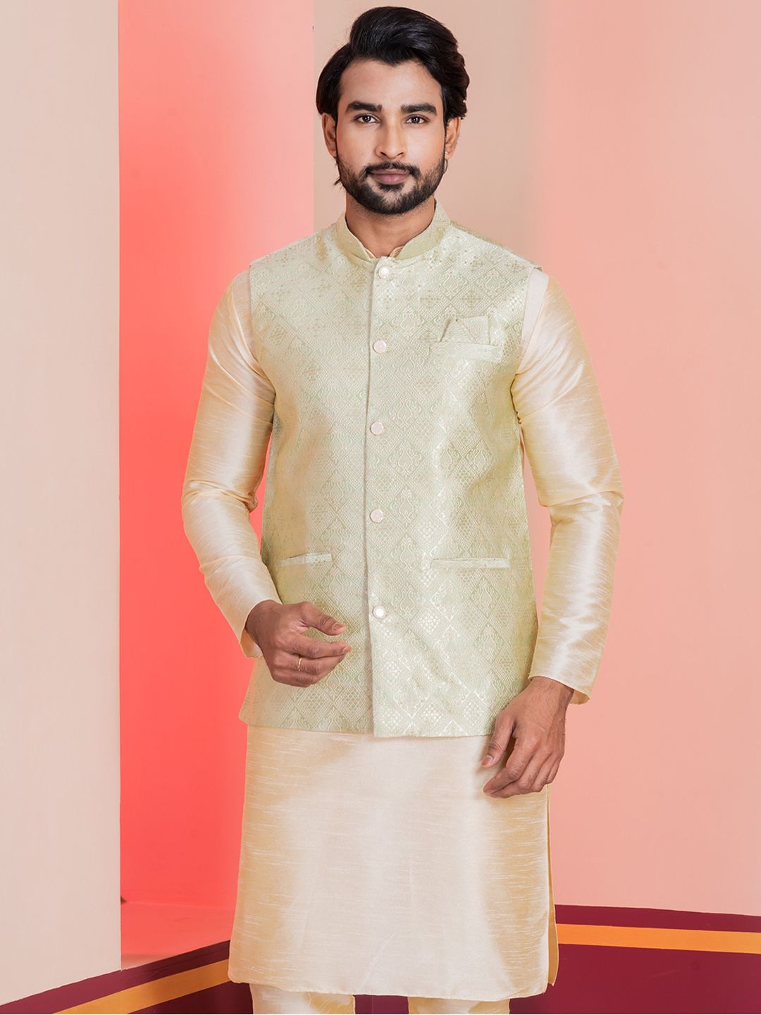 DEVOILER Woven Tailored-Fit Nehru Jackets-picture-33