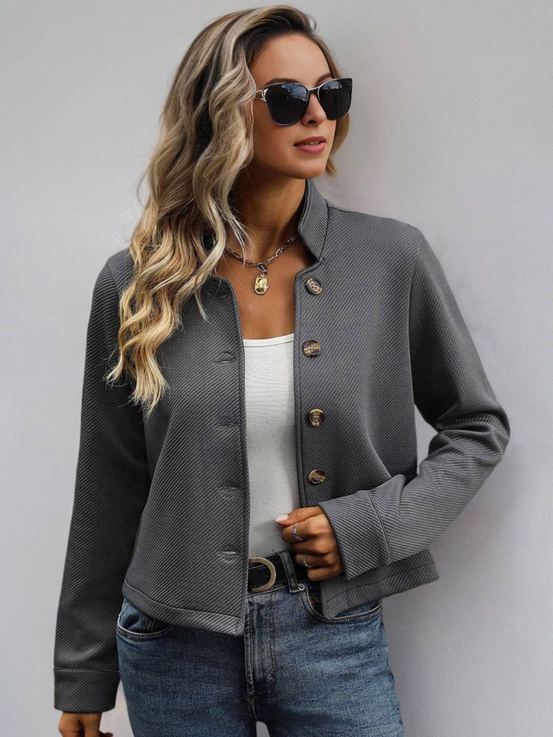 Mast & Harbour Women Mandarin Collar Solid Tailored Jacket-picture-56