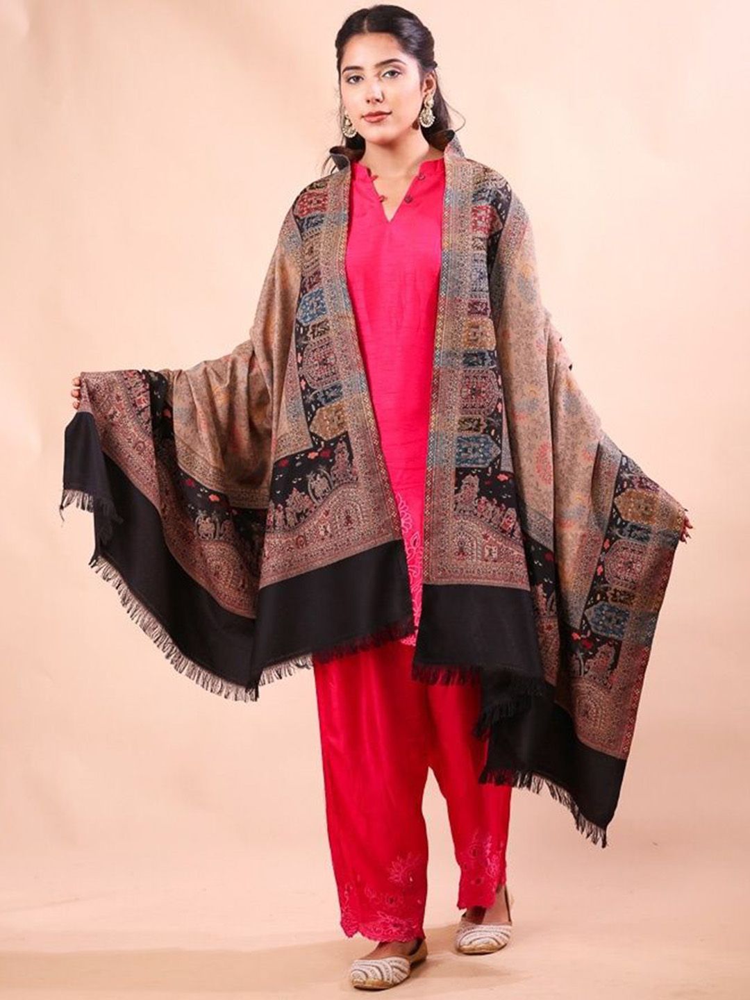 THE SHAWL STUDIO Paisley Woven Design Zari Darbar Border Kani Shawl-picture-20