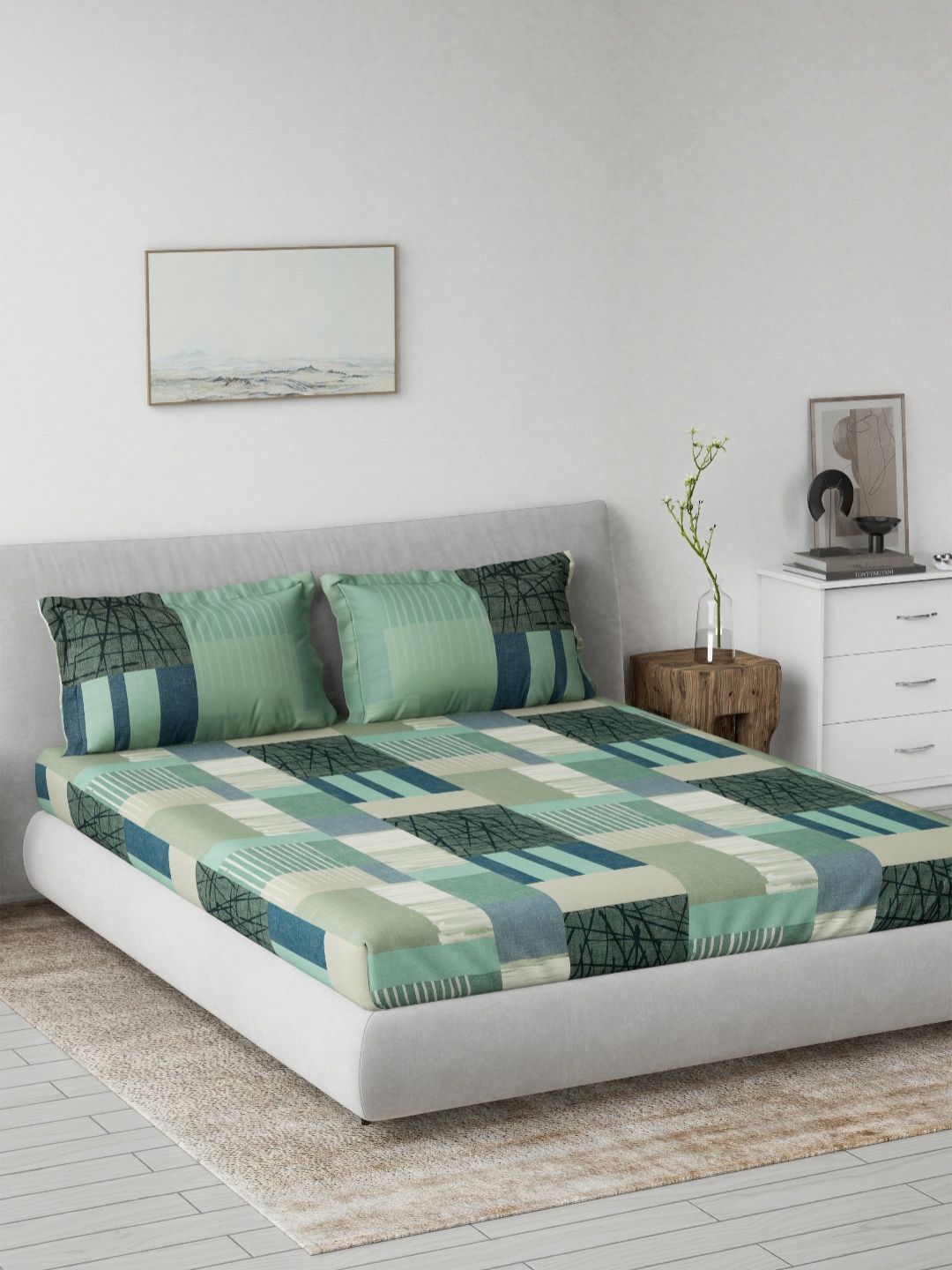 DDecor Green Printed Pure Cotton 144 TC King Bedsheet Set 2.29m x 2.74m-picture-39