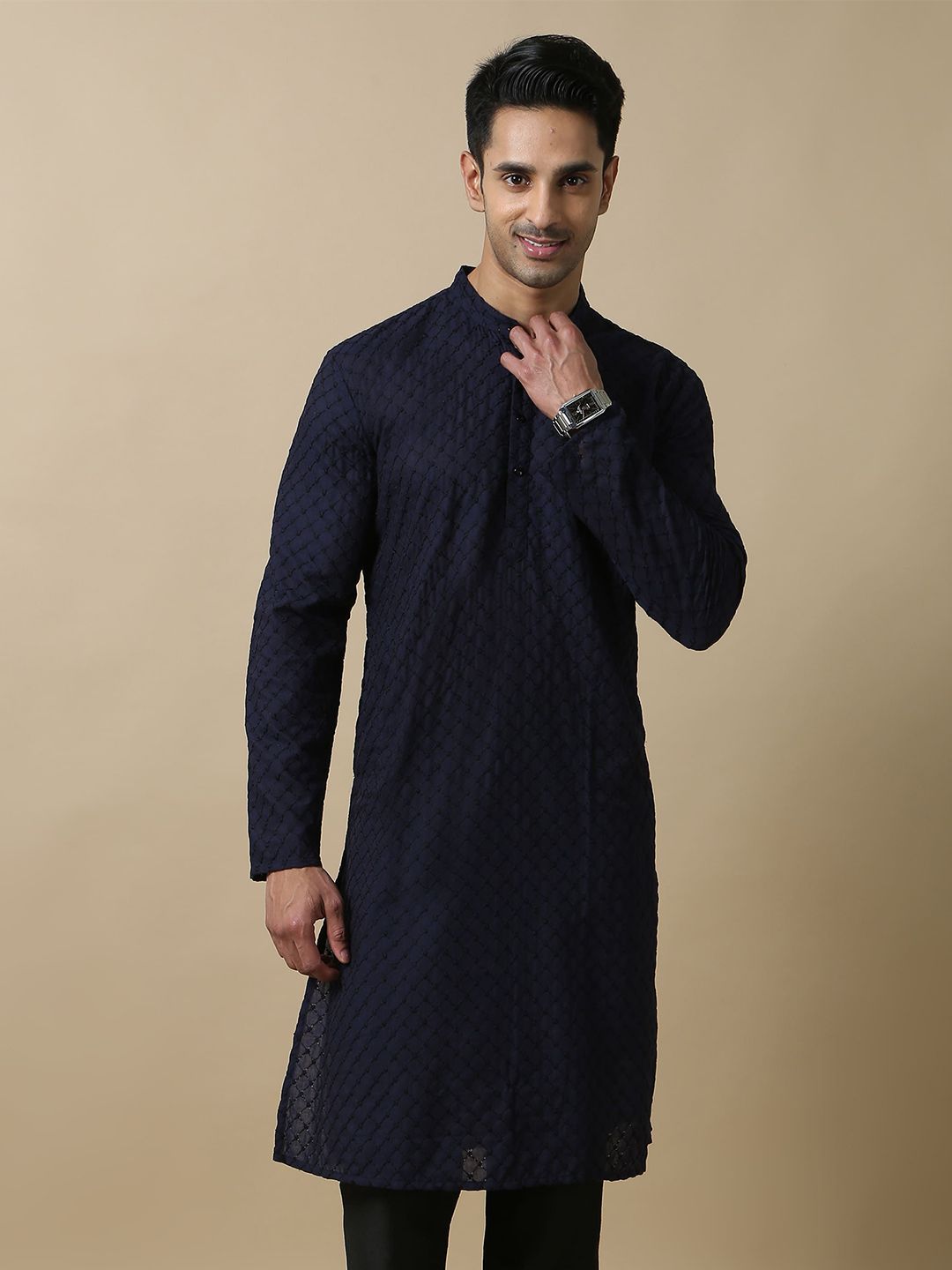 FILORI STUDIO Woven Design Mandarin Collar Cotton Kurta-picture-47