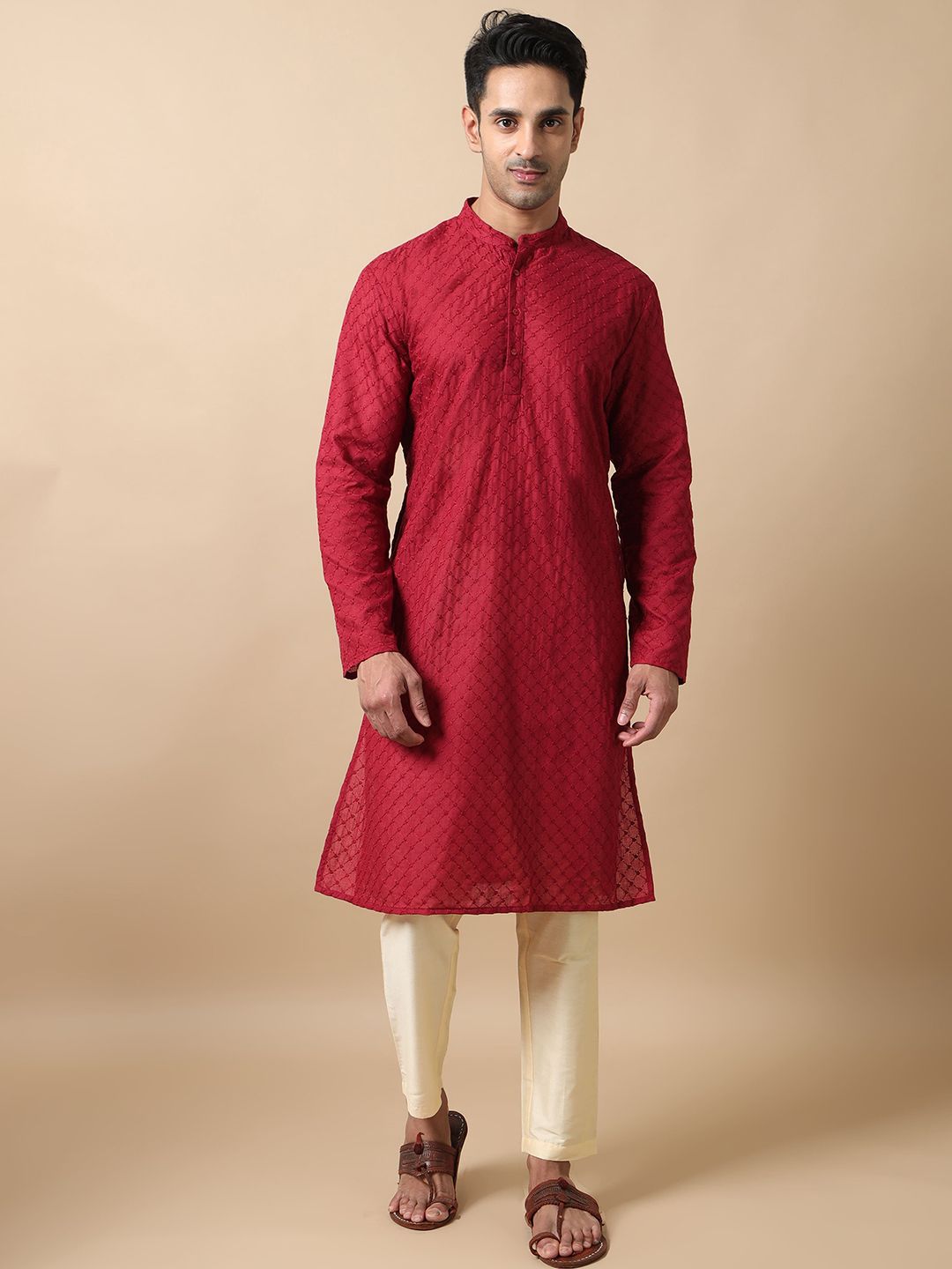 FILORI STUDIO Woven Design Mandarin Collar Cotton Kurta-picture-55