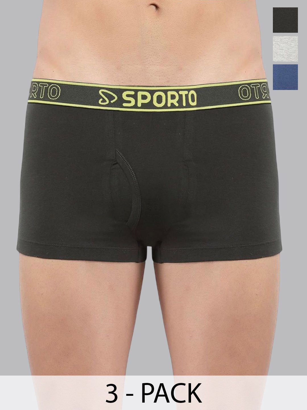 Sporto by Macho Pack Of 3 Mid Rise Trunks M1022_Dnm(1)-G(1)-Olv(1)-L-Dnm_G-picture-13