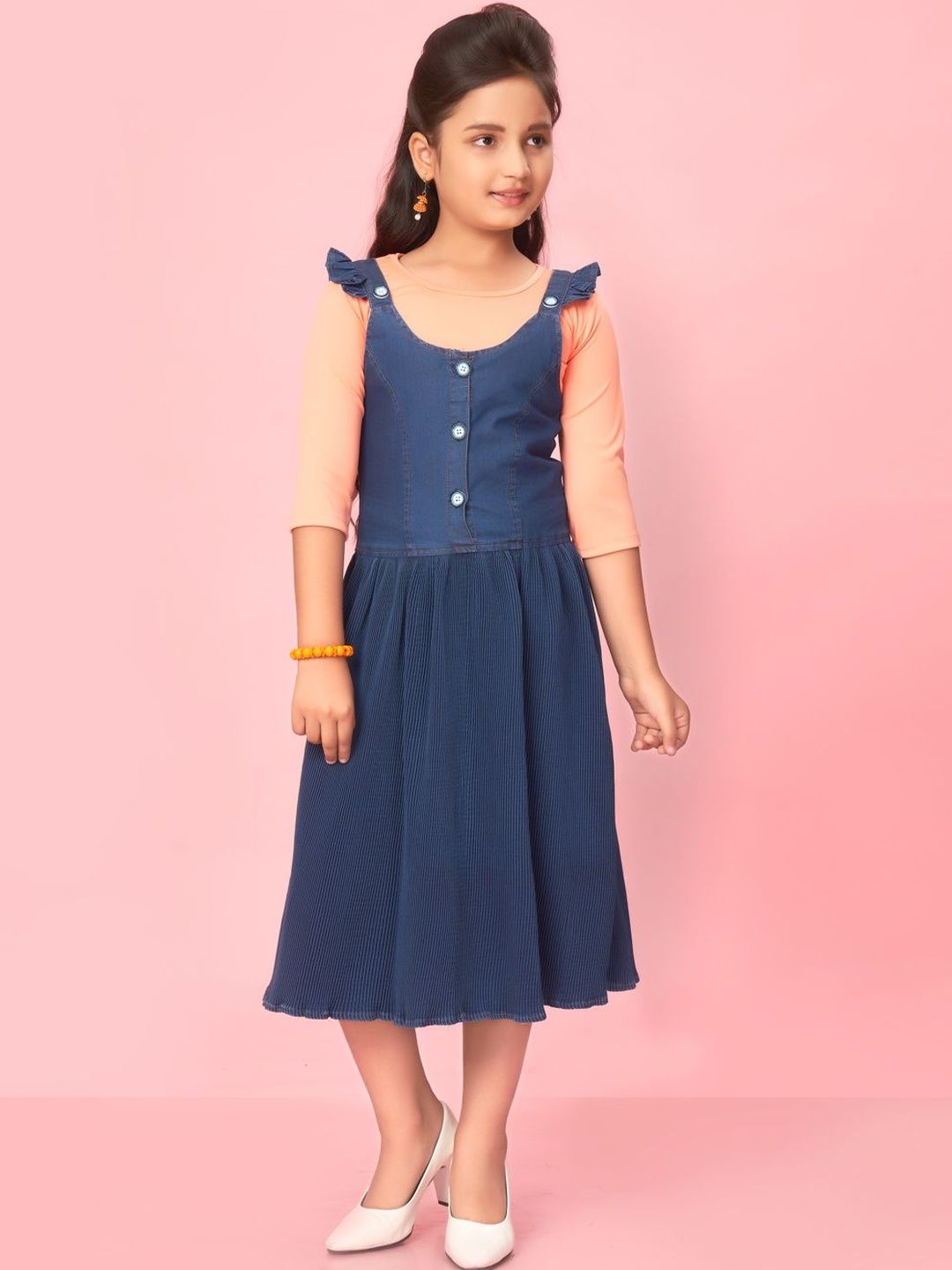 Muhuratam Girls Top With Dungaree Dress Set-image-46