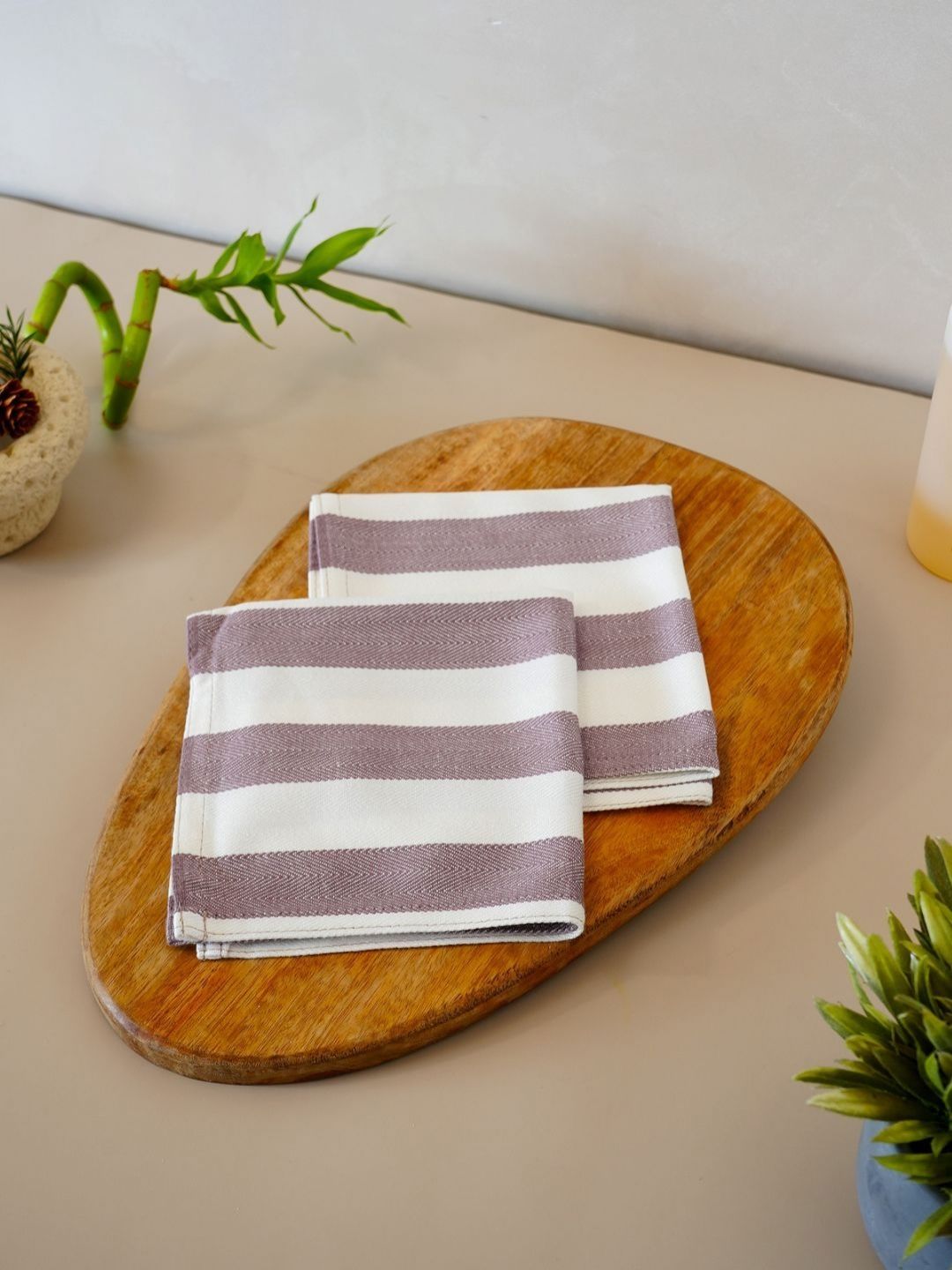 DEBAANS Purple & White 2 Pieces Striped 250 GSM Hand Towels-image-39