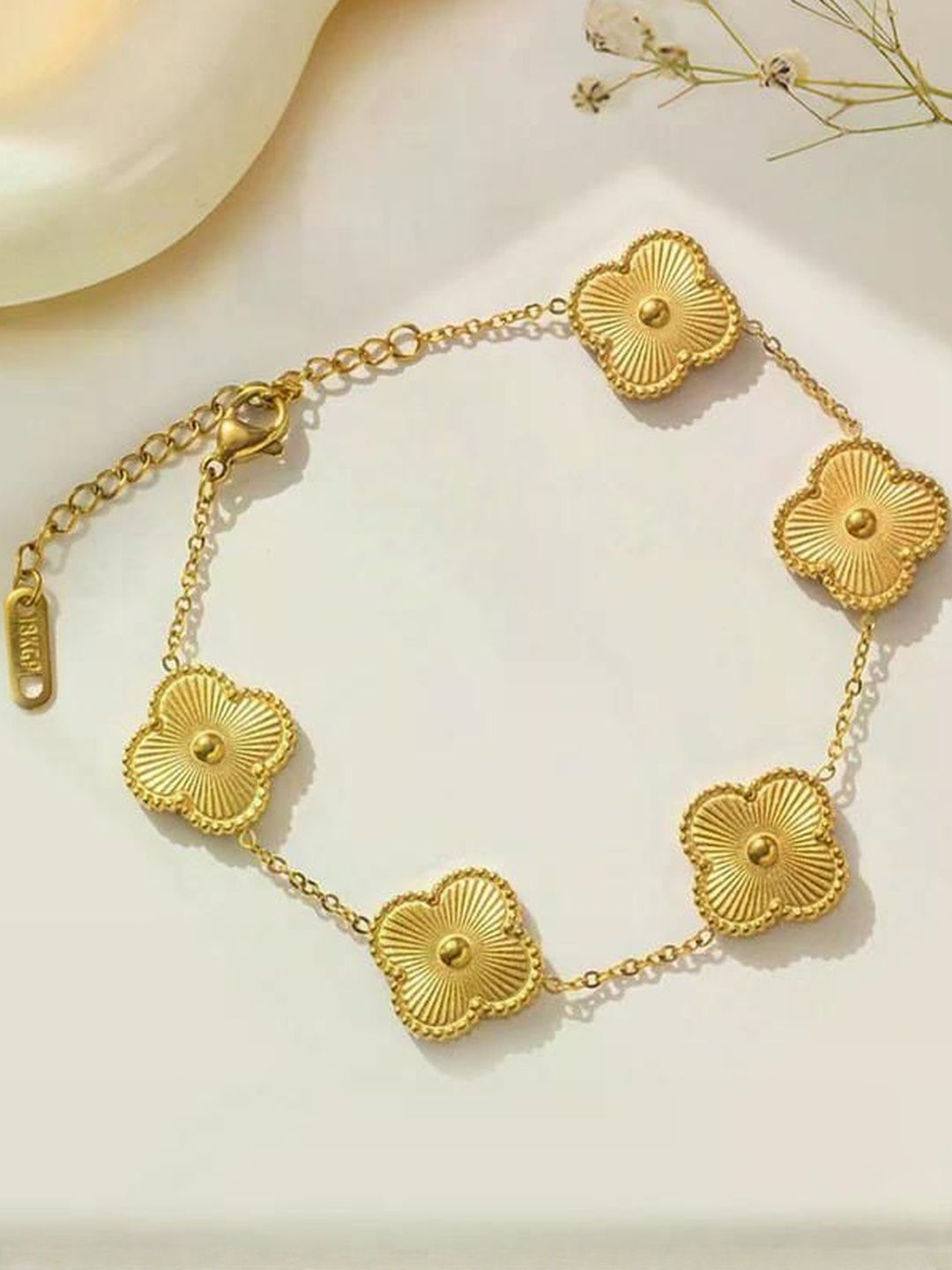 MODE & MINIMAL Women Gold Plated Four Clover Leaf Bracelet-image-38