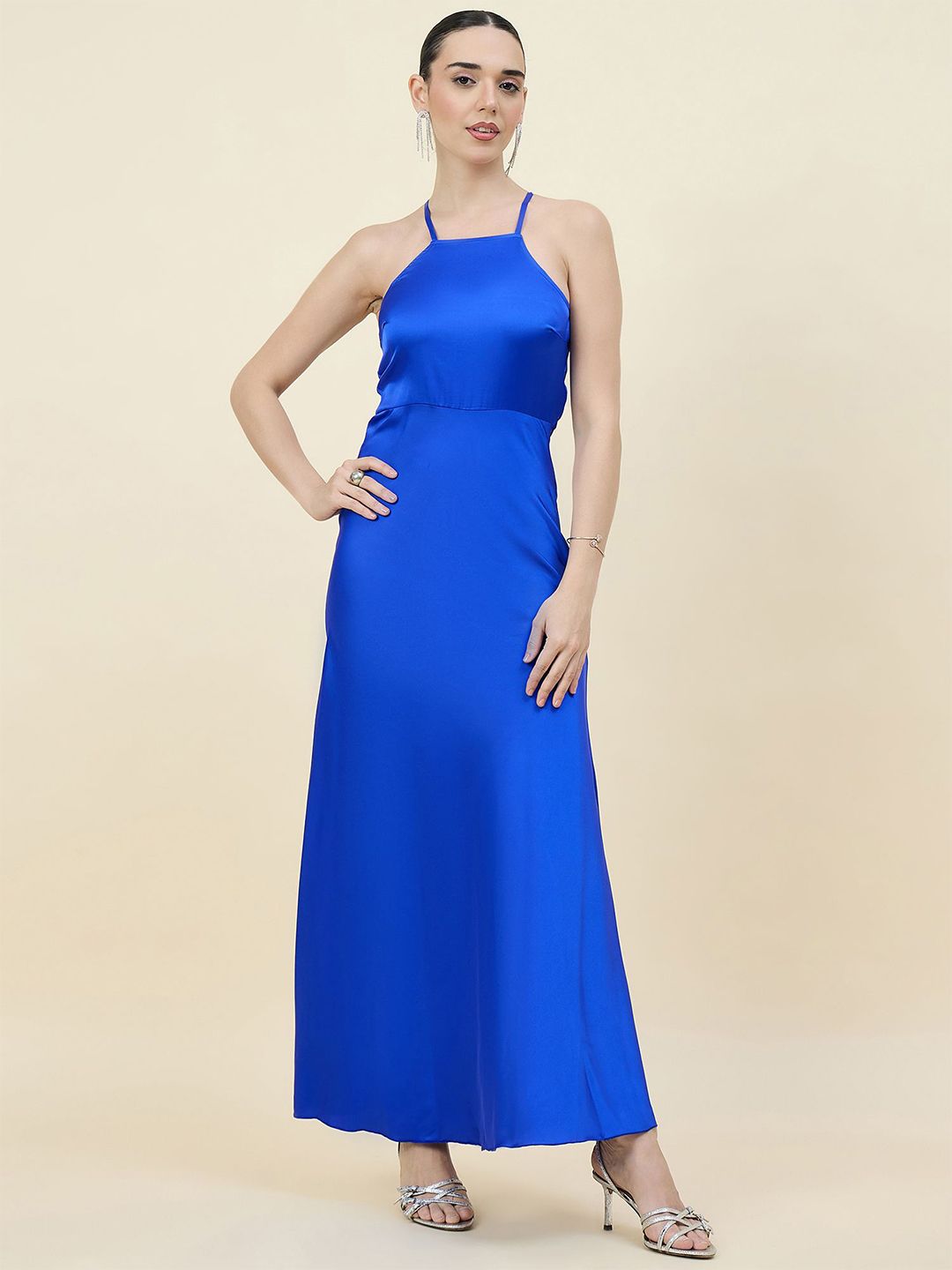 aayu Women Halter Neck Tie-Ups Satin Maxi Dress-picture-29