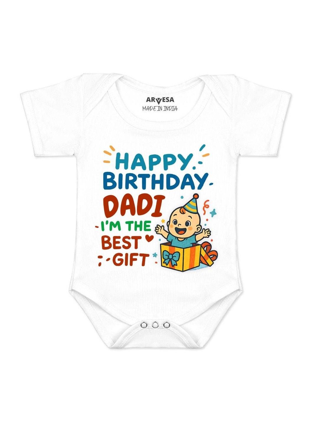 arvesa Happy Birthday Dadi Printed Romper-picture-24