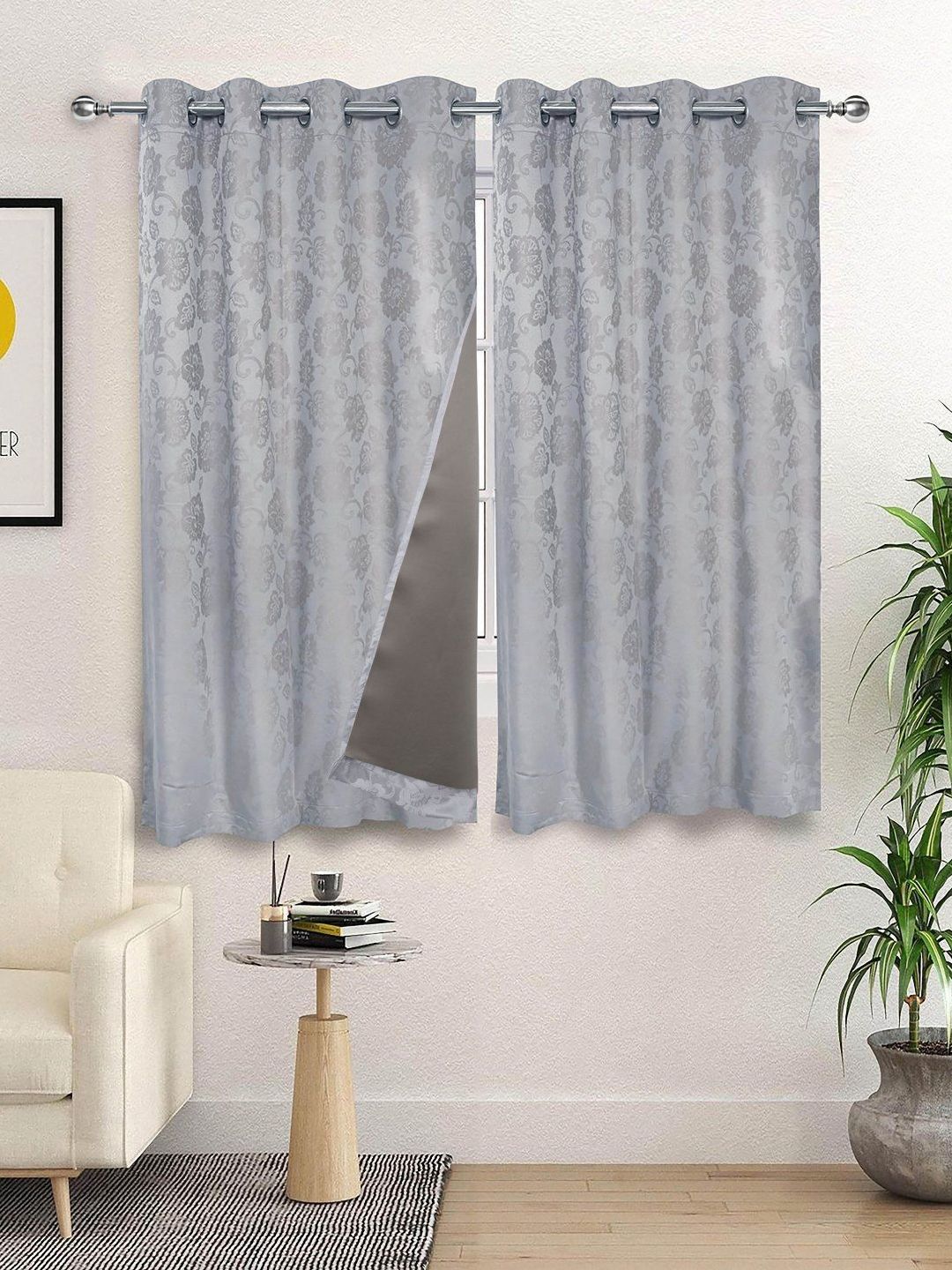 Saral Home Grey Set Of 2 Floral Printed Black Out Window Curtains-picture-19