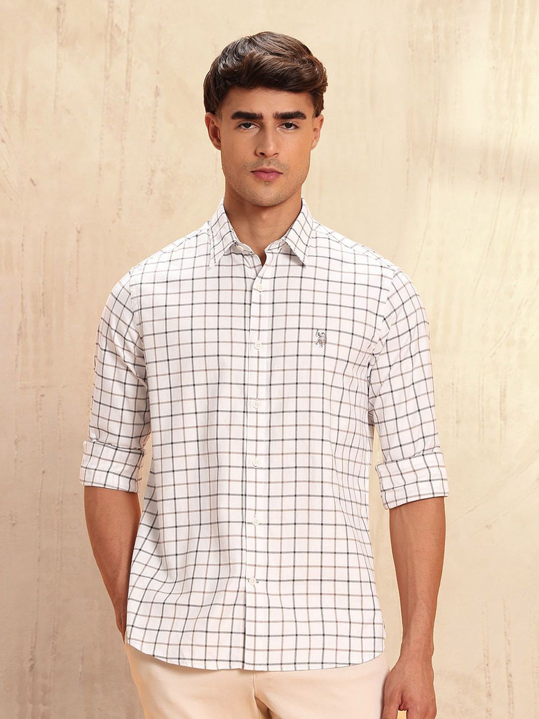 U.S. Polo Assn. Tailored Fit Windowpane Checks Checked Casual Shirt-image-26