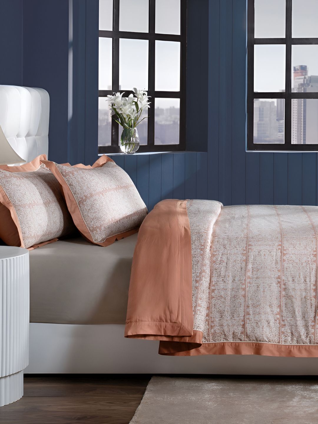 MASPAR Rust & White Printed 400 TC Pure Cotton King Bed Duvet Cover With 2 Pillow Covers-picture-32