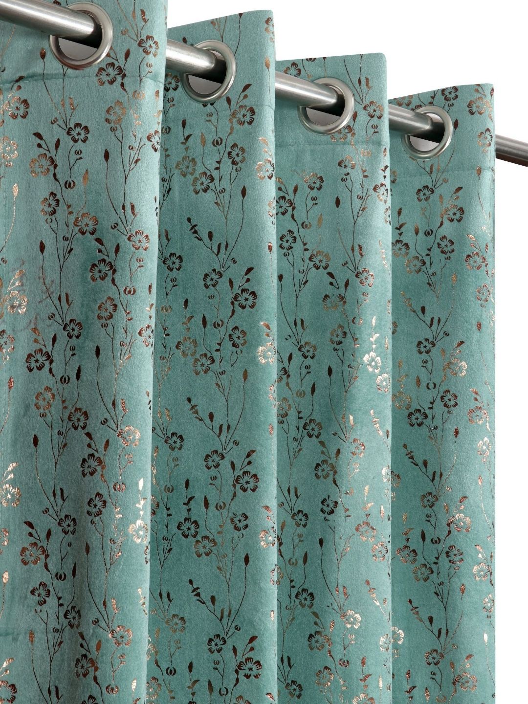 GEET CREATIONS Turquoise Blue & Gold 2 Pcs Printed Velvet Door Curtains-image-28