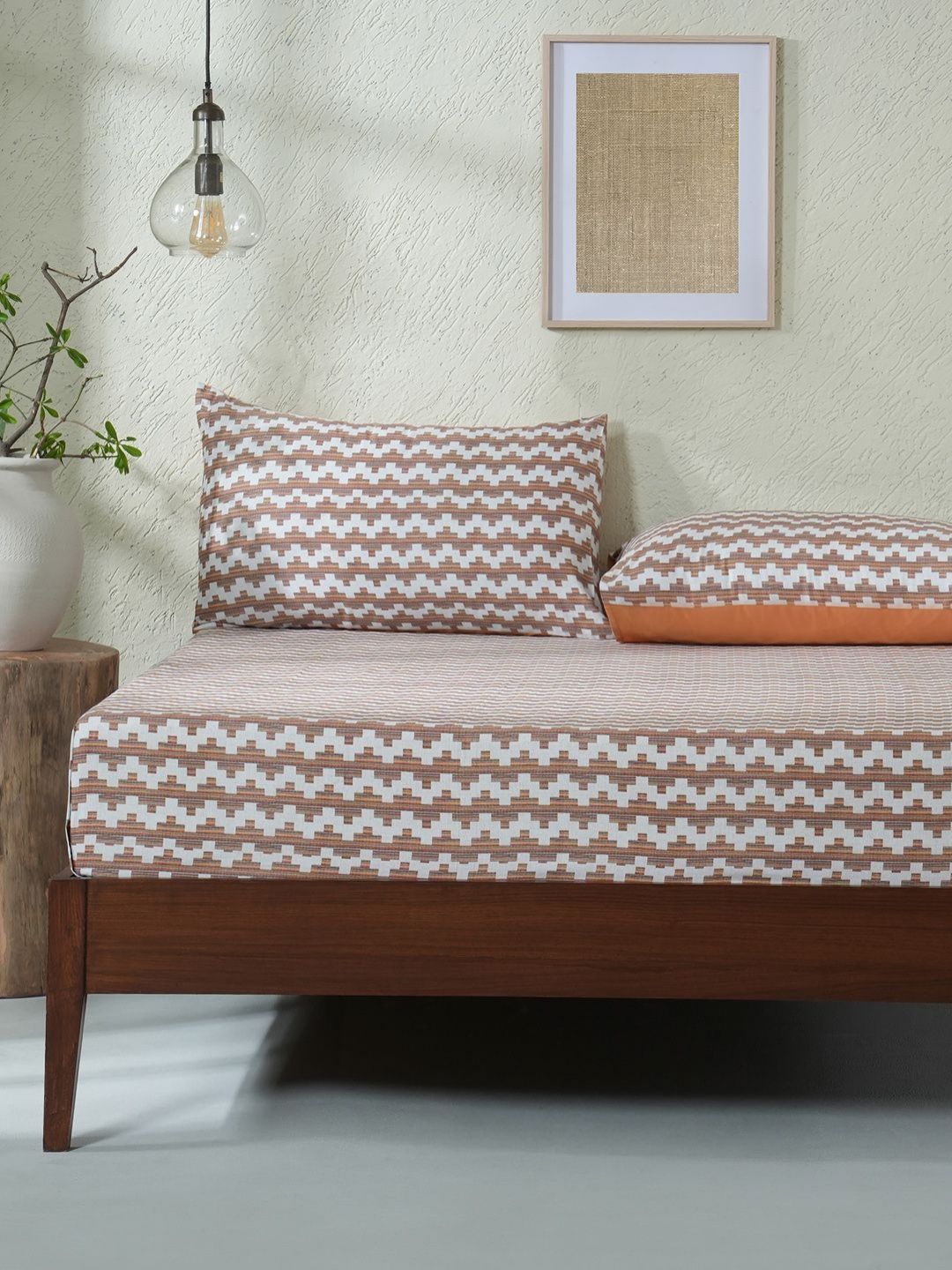 MASPAR Rust & Wwhite Printed Pure Cotton 200 TC Single Bedsheet Set 1.52 m x 2.24 m-picture-40