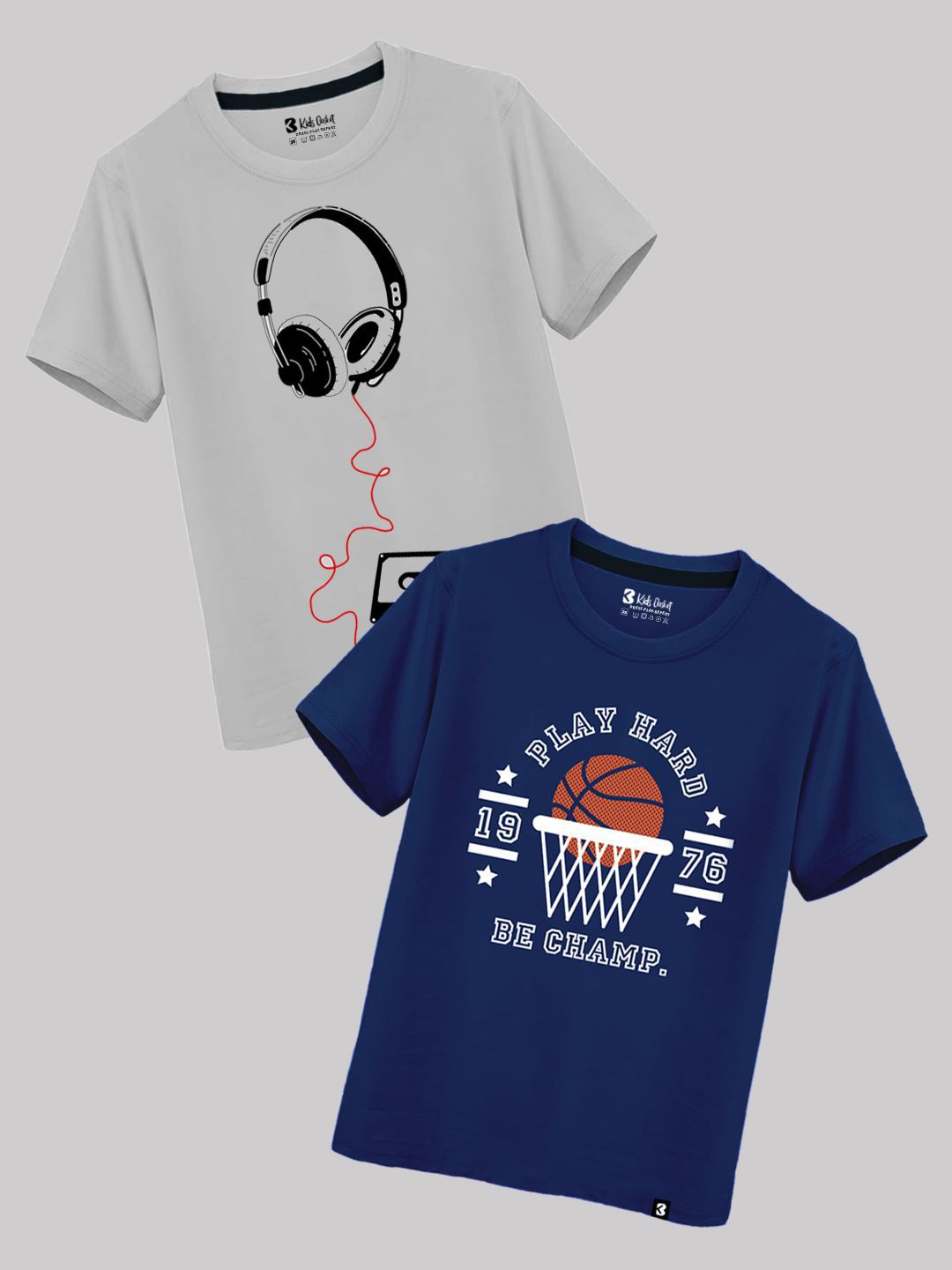 Kids Basket Boys Pack Of 2 Graphic Printed Short Sleeves Cotton T-shirts-picture-28