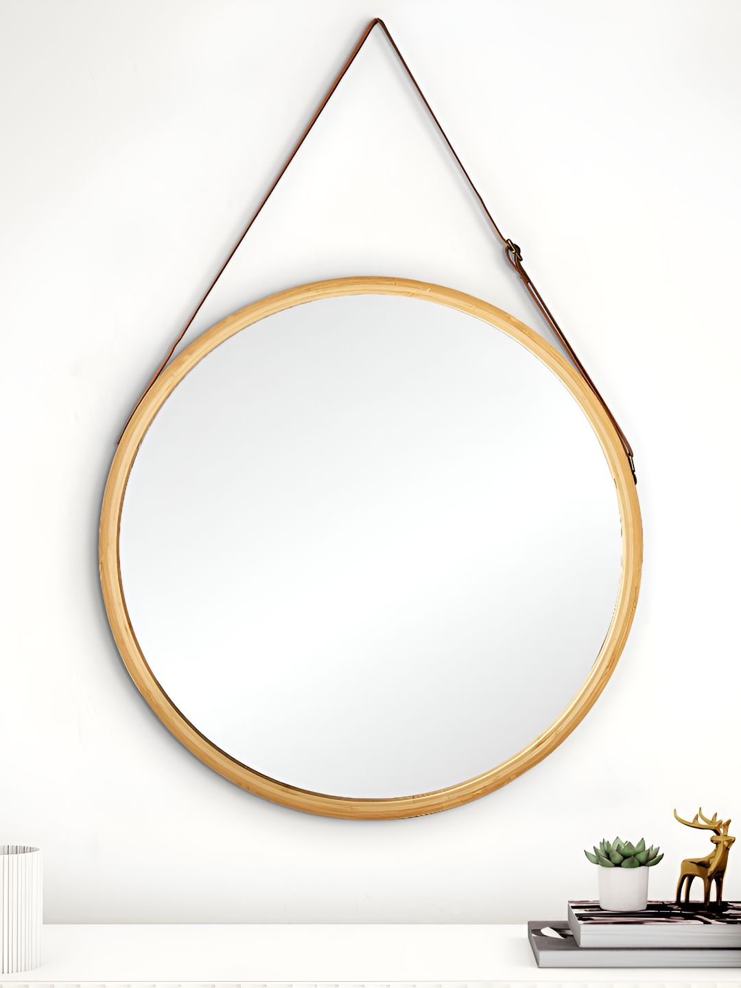 Home Centre Reflection Brown Bamboo Round Hanging Wall Mirror-picture-21