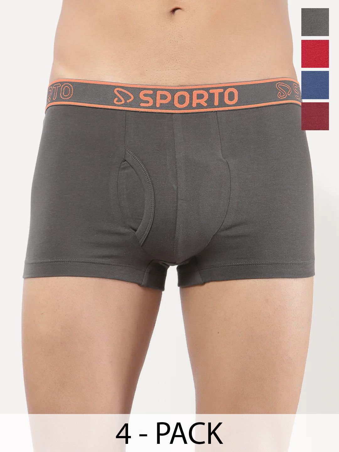 Sporto by Macho Men Pack Of 4 Combed Cotton Mid Rise Trunks-picture-30