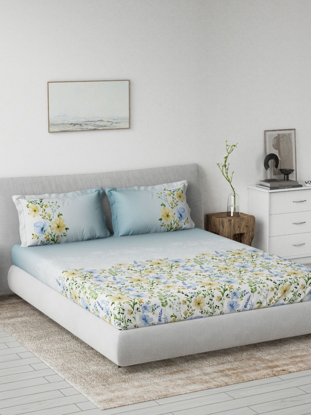 DDecor Blue & Green Printed Pure Cotton 144 TC King Bedsheet Set 2.29m x 2.74m-picture-29