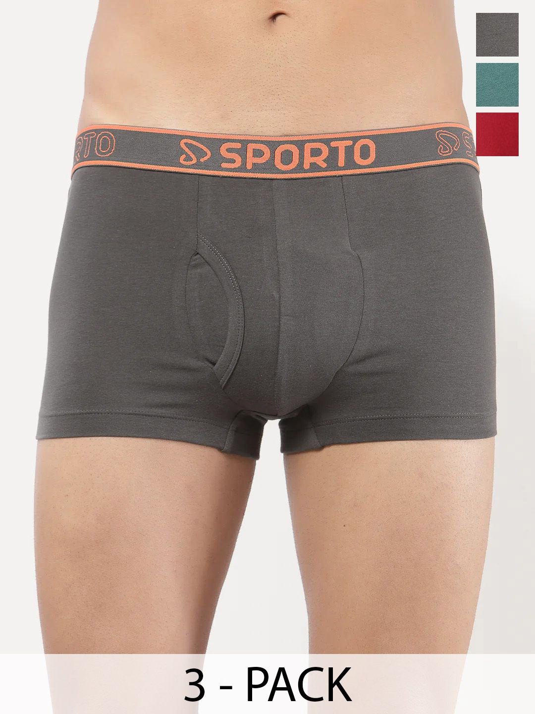 Sporto by Macho Men Pack Of 3 Cotton Mid Rise Trunks-picture-14