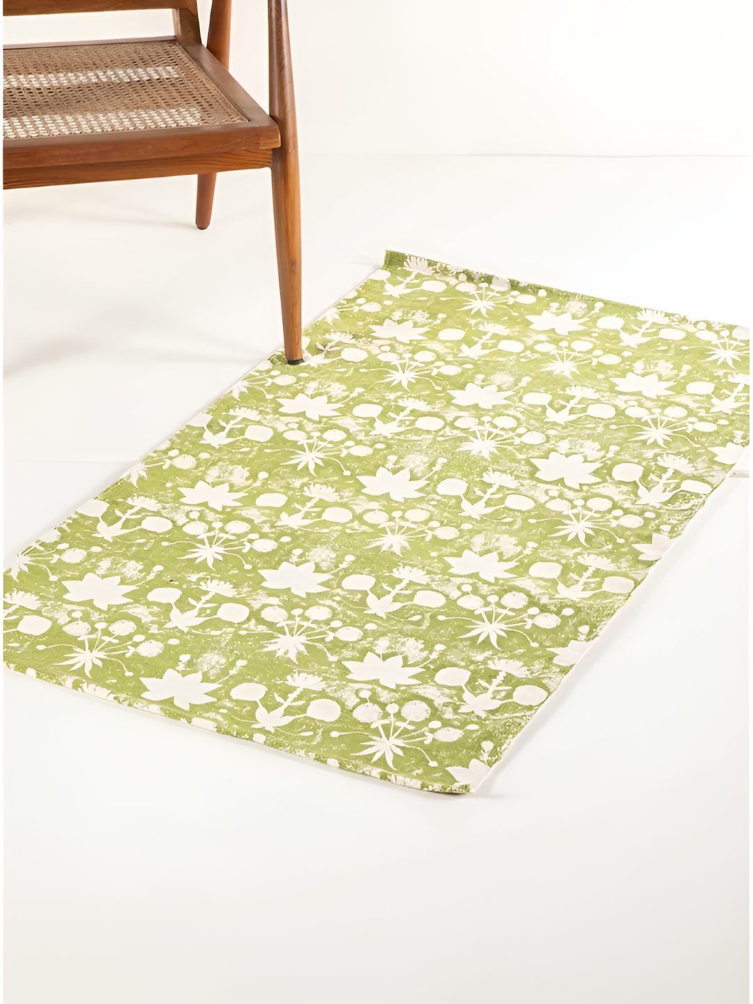FREEDOM TREE Sativa Green & White Floral Printed Cotton Dhurrie-picture-16