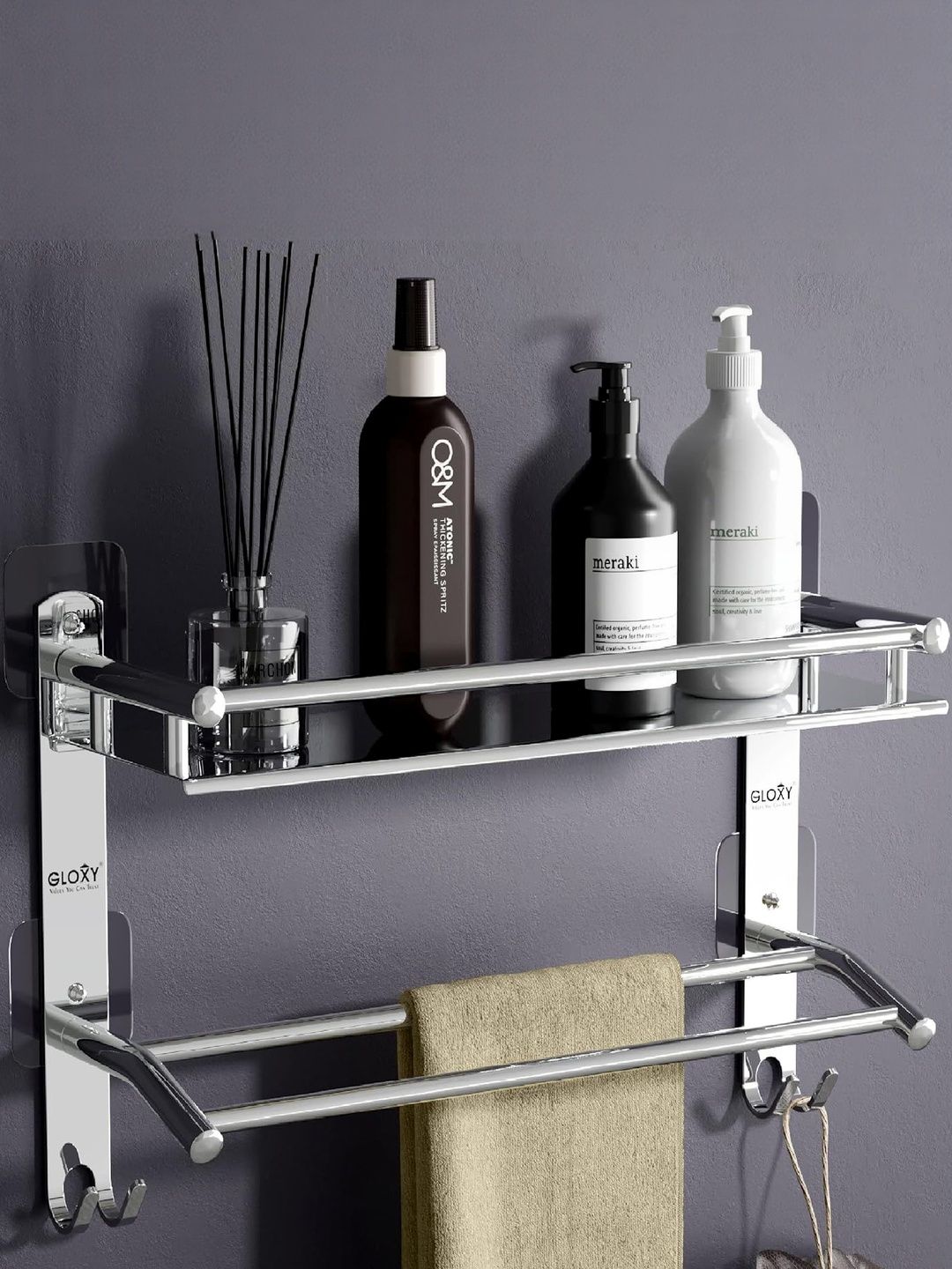 GLOXY Silver-Toned Adhesive Stainless Steel Towel And Soap Holder-image-48