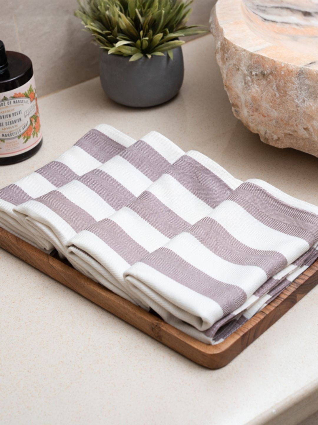 DEBAANS Purple & White 4 Pieces Striped 250 GSM Hand Towels-image-43