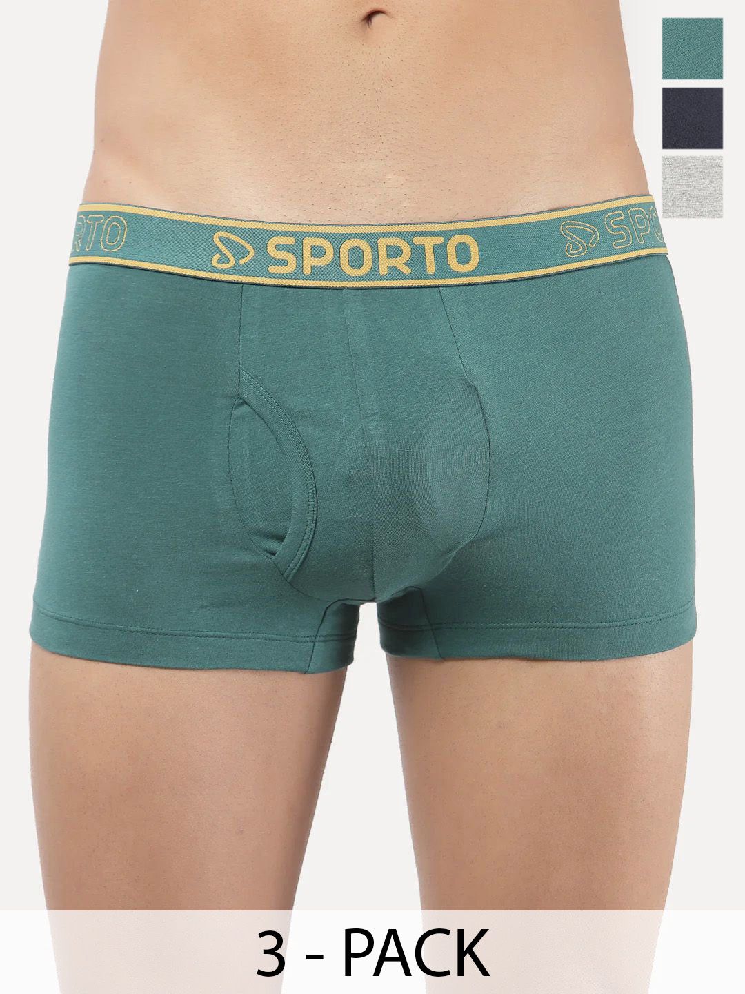 Sporto by Macho Men Pack Of 3 Combed Cotton Mid-Rise Short Trunks M1022-picture-20