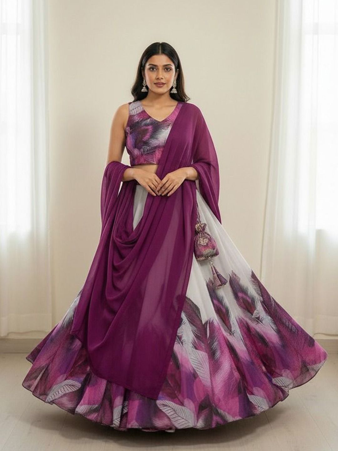 LIPS CROWN Printed Semi-Stitched Organza Lehenga & Ready To Wear Blouse With Dupatta-picture-33