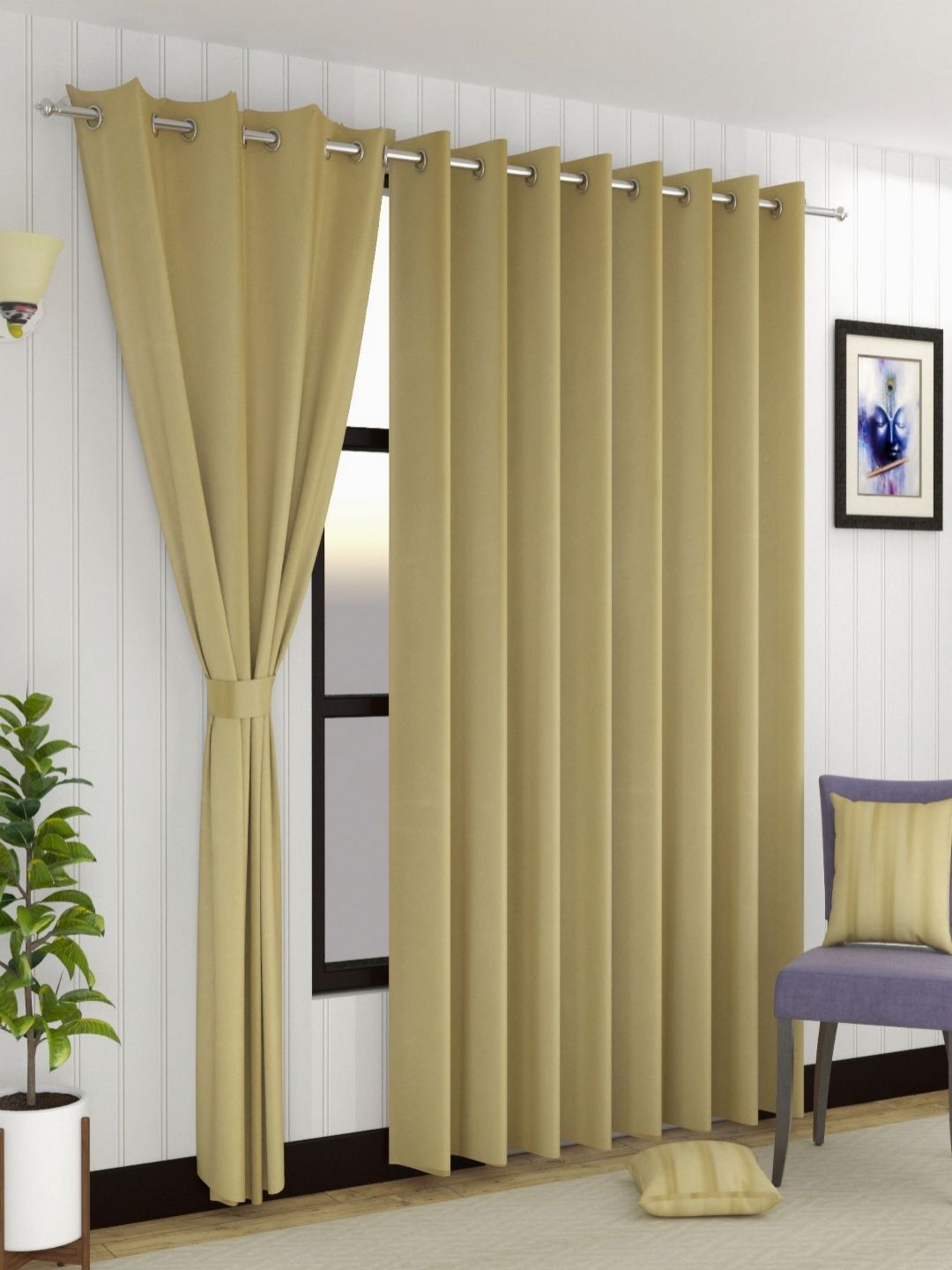 Aura Beige 2 Pieces Black Out Long Door Curtains-image-43