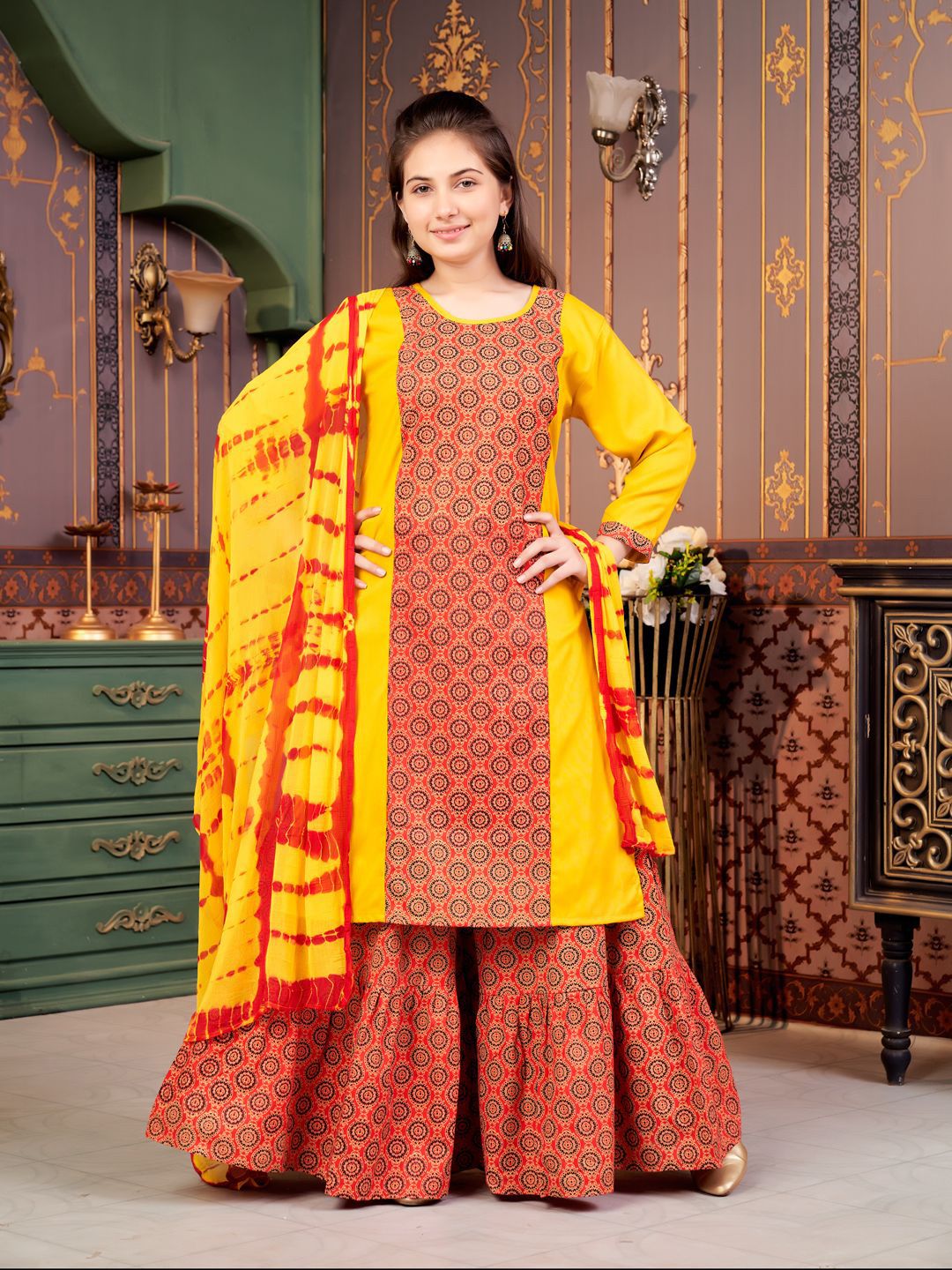 BAESD Girls Floral Printed Round Neck Pure Cotton Straight Kurta-picture-24