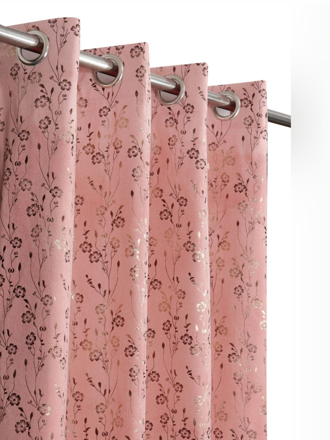 GEET CREATIONS Pink & Gold-Toned Floral Printed Velvet Long Door Curtain-picture-24