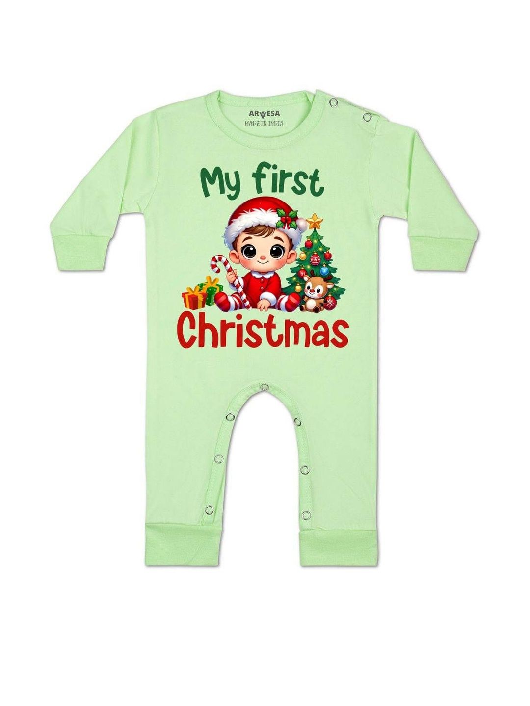 Arvesa Kids-Unisex Green Cotton Rompers-picture-10