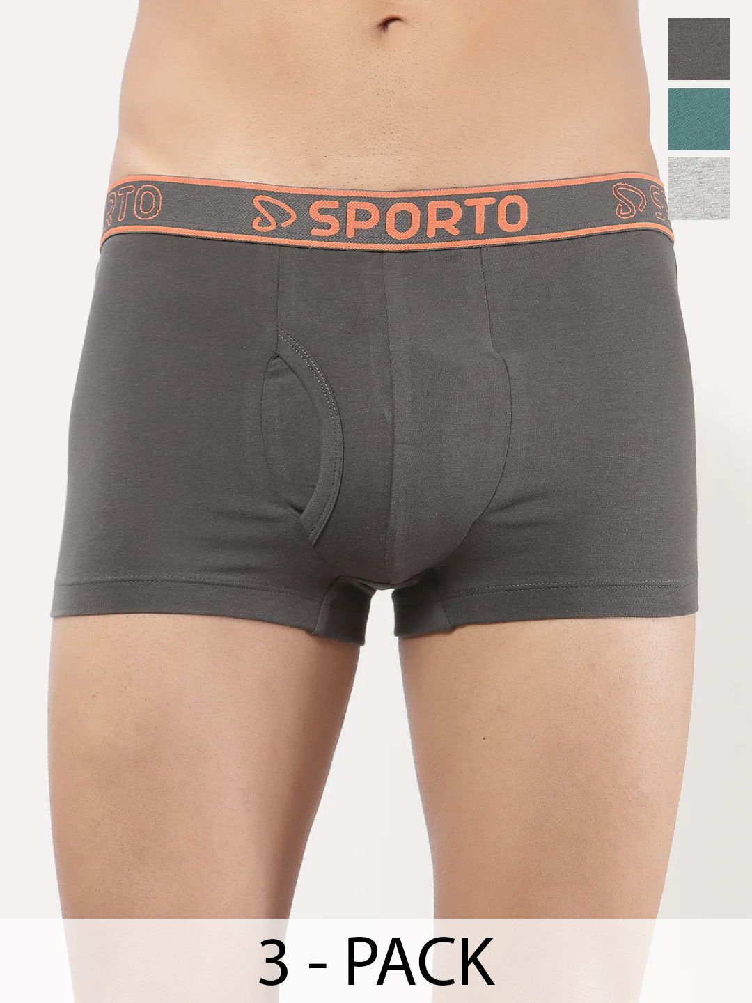 Sporto by Macho Pack Of 3 Combed Cotton Mid-Rise Short Trunks-picture-22