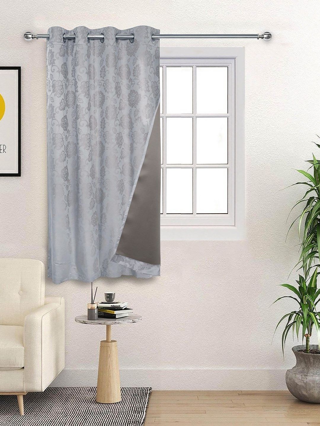 Saral Home Grey Floral Cotton Black Out Window Curtain-picture-36