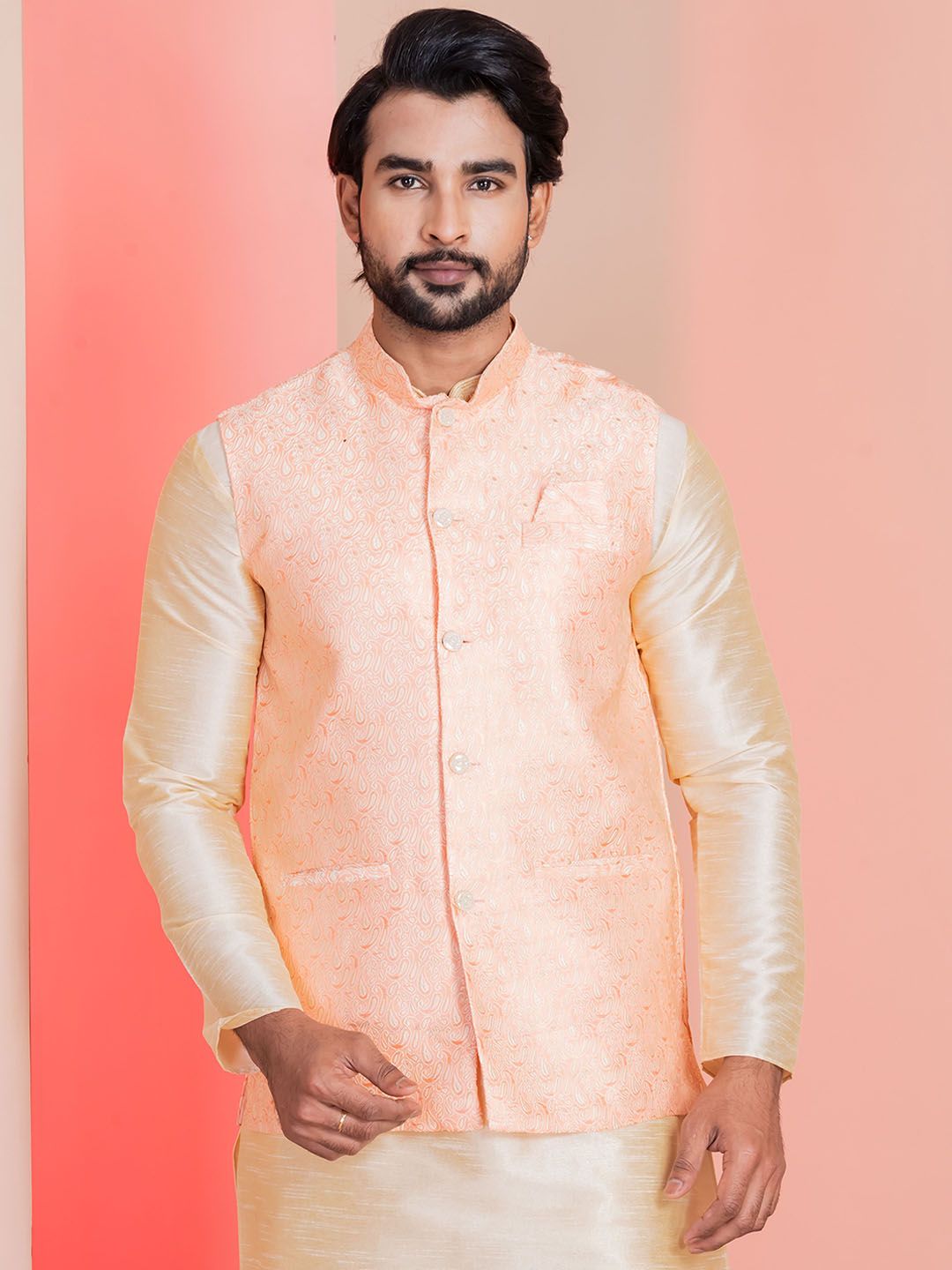 DEVOILER Men Woven Design Tailored-Fit Nehru Jackets-picture-18