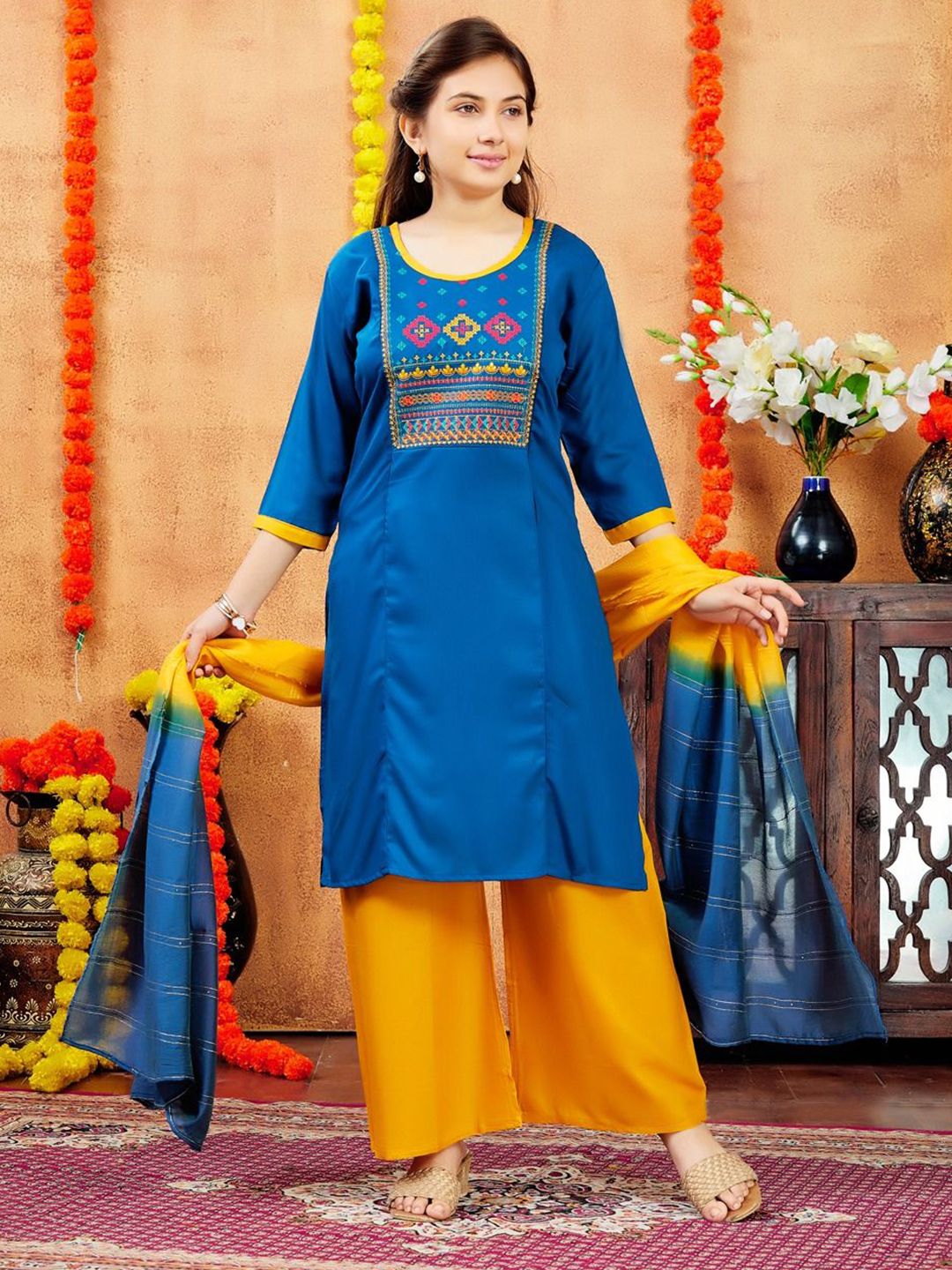 BAESD Girls Ethnic Motifs Yoke Design Daily Cotton Straight Kurta-picture-42