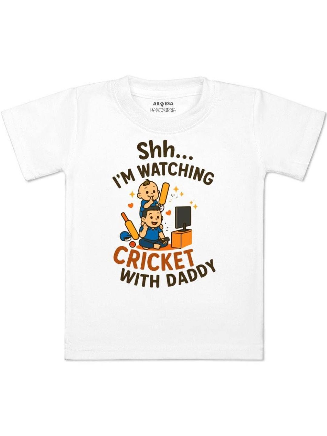 arvesa Shh I'm Watching Cricket With Daddy Printed Kids Tshirt-picture-11