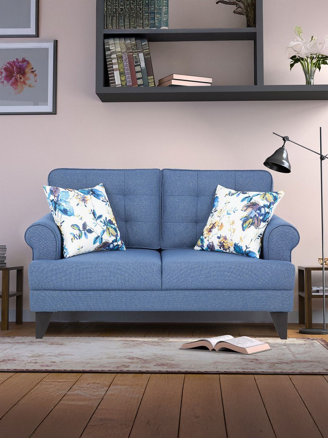 HomeTown Blue & White Durable 2-Seater Sofa