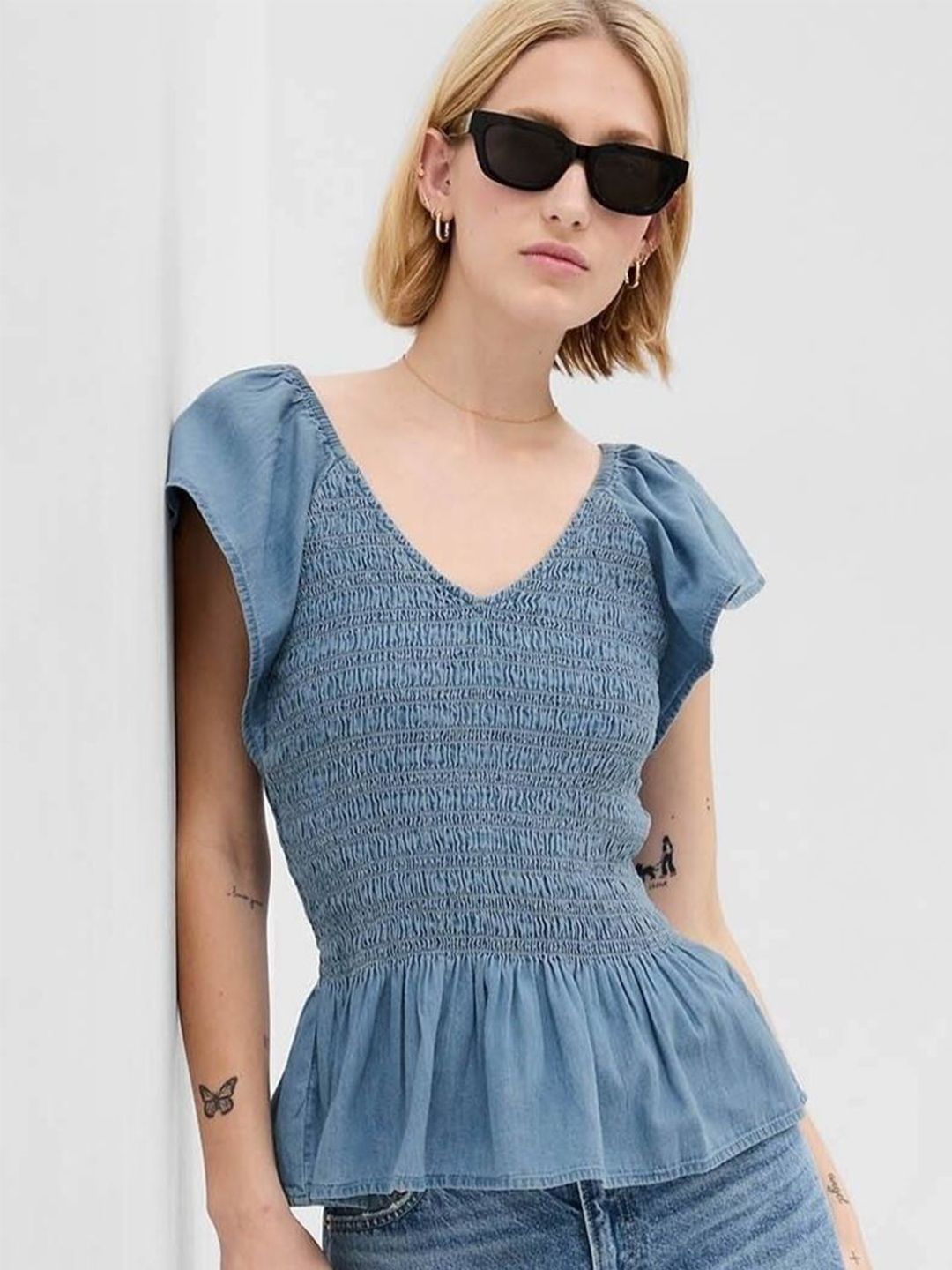 GAP Women Skinny Fit V-Neck Peplum Top-picture-12