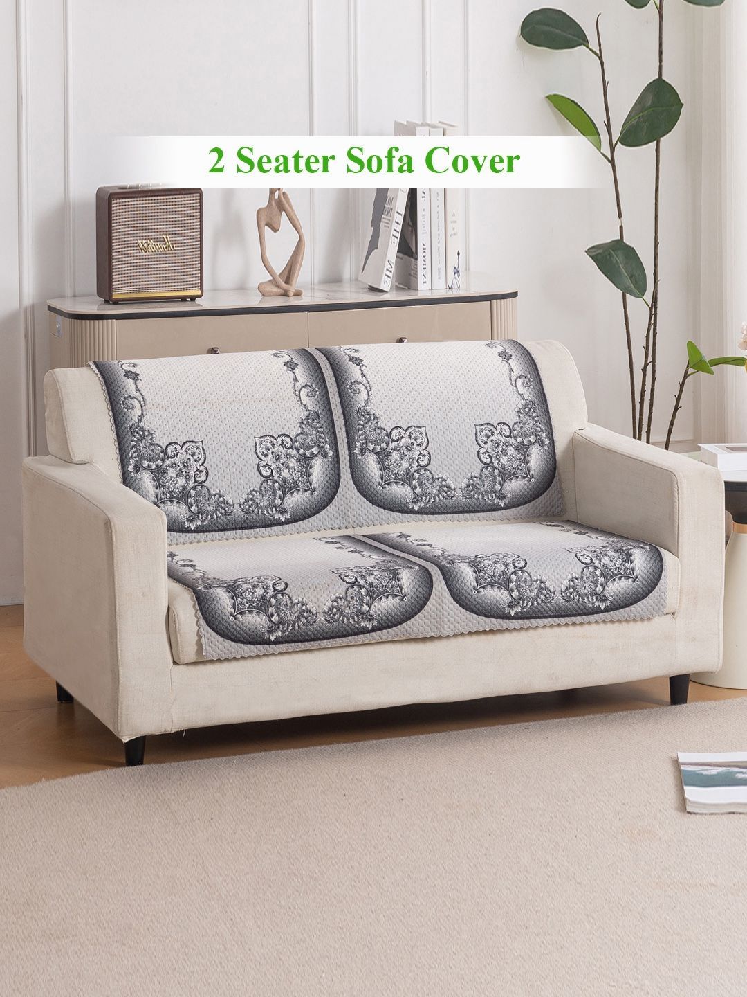 HOKIPO HeavenHue White & Blue 2 Pieces Printed 2 Seater Sofa Covers-picture-30