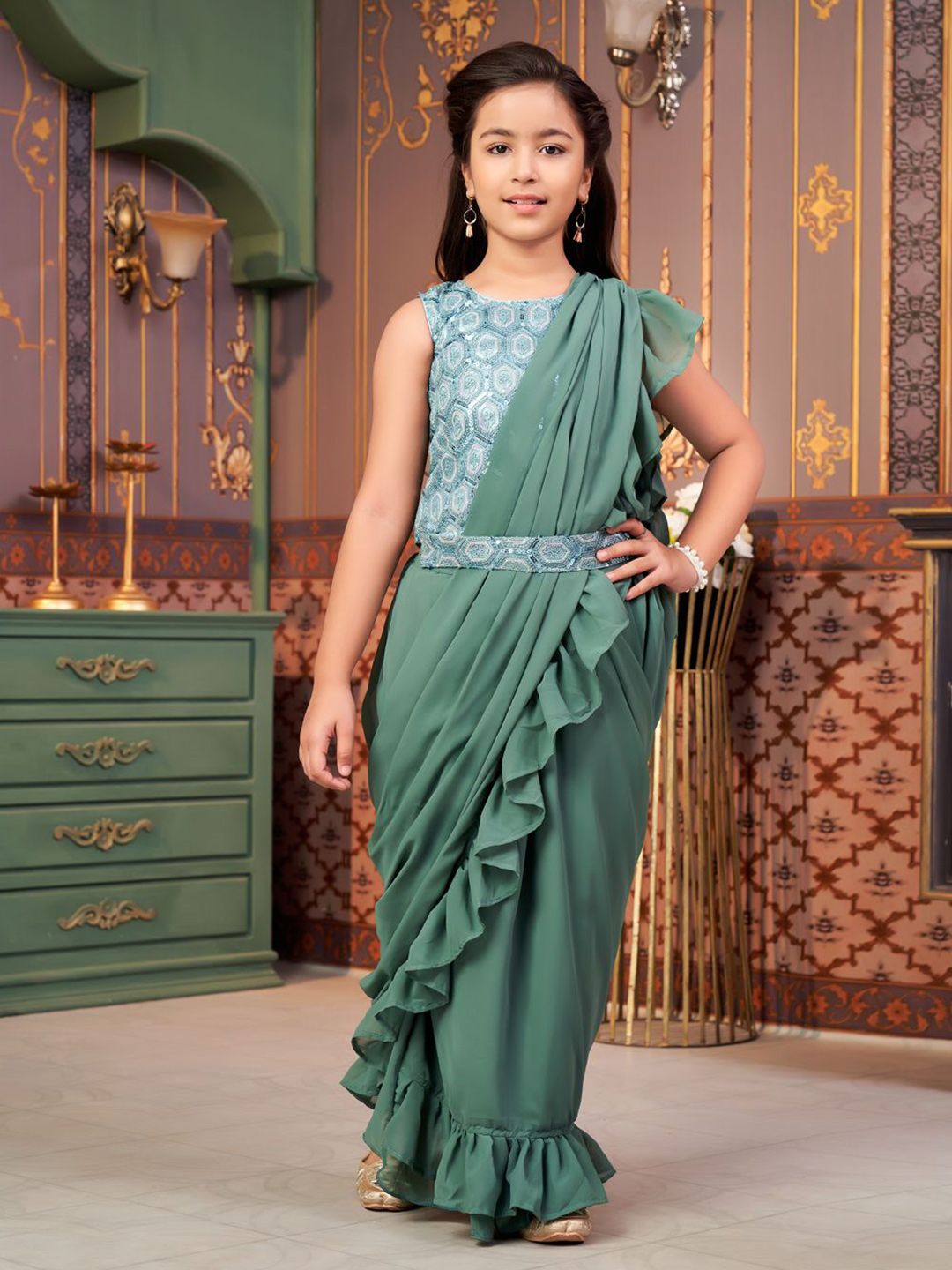 BAESD Girls Embroidered Lehenga Saree with Attached Blouse-picture-10