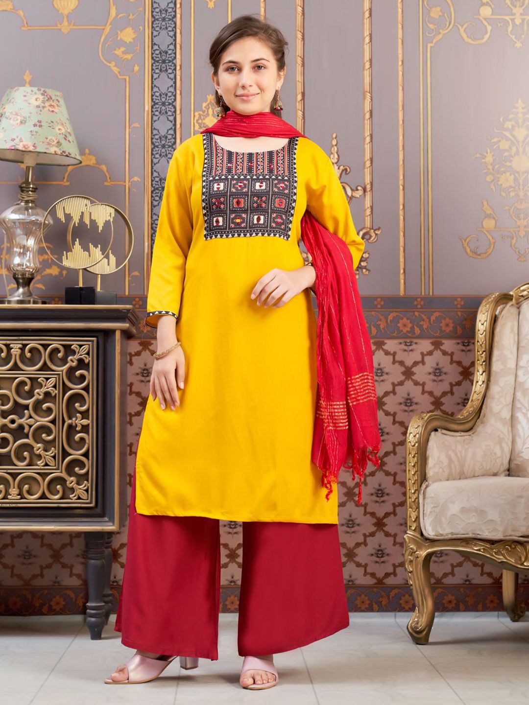 BAESD Girls Ethnic Motifs Printed Round Neck Pure Cotton Kurta-picture-16