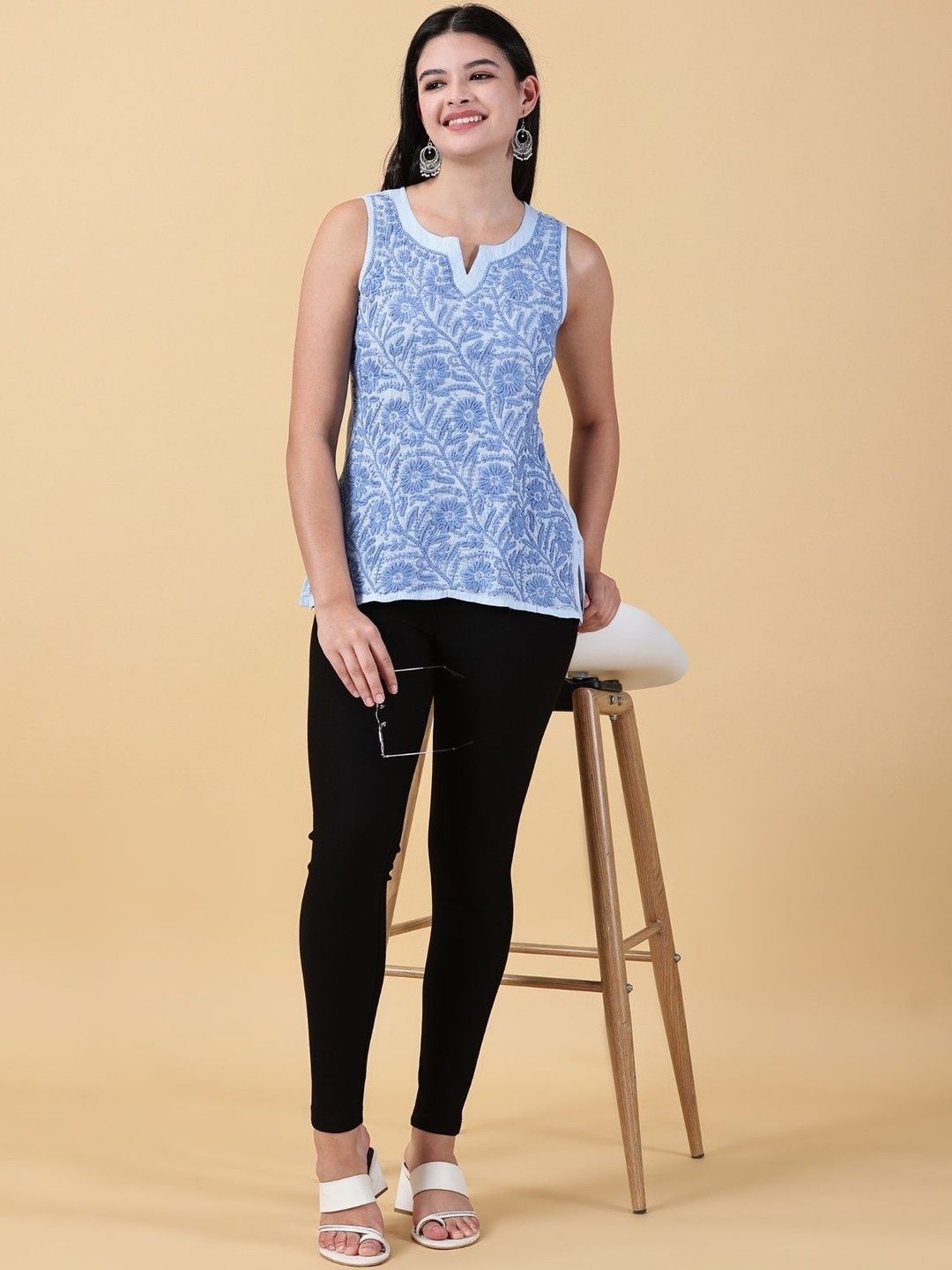 CULTUREDRAP Women Ethnic Motifs Embroidered Chikankari Pure Cotton Chikankari Kurti-picture-38