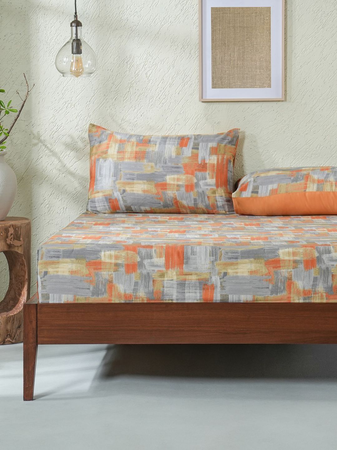 MASPAR Rust & Grey Printed Pure Cotton 200 TC King Size Bedsheet Set 2.75 m x 2.75 m-picture-34