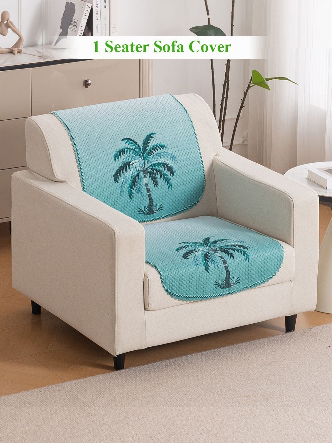 HOKIPO HeavenHue Blue & White 2 Pieces Printed 1 Seater Sofa Covers-picture-37