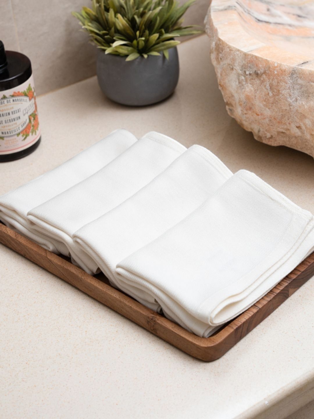 DEBAANS White 4 Pieces Striped 250 GSM Hand Towels-image-42