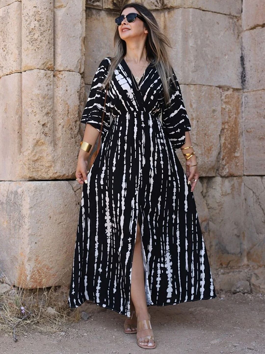 MANOJAVA Women's Tie and Dye Printed Liva Maxi Dress-picture-15